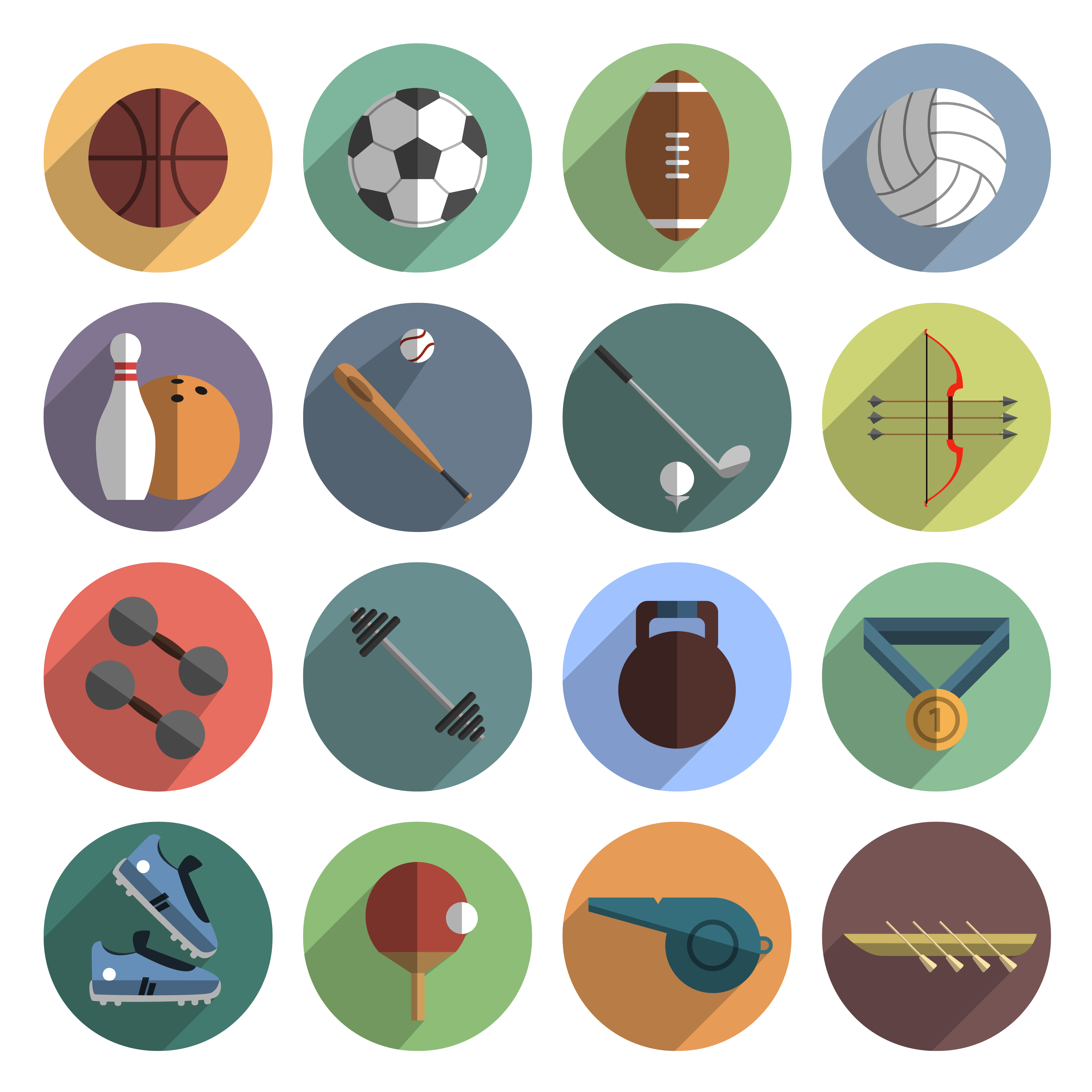 Sport icons set shadow flat 458845 Vector Art at Vecteezy