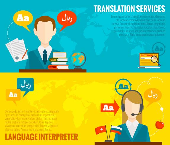 Translation and dictionary banners set flat vector