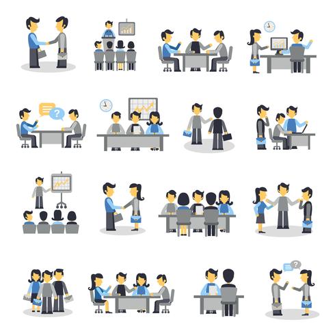 Meeting Icons Flat Set vector