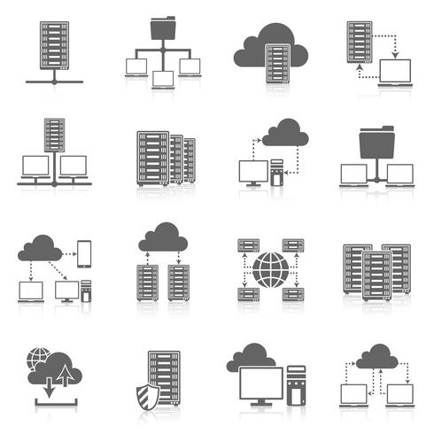 Hosting service black icons set  vector