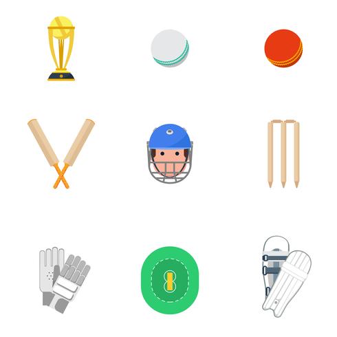 Cricket iconos conjunto plana vector