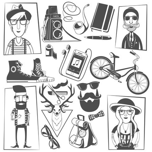 Hipster black icons composition print vector