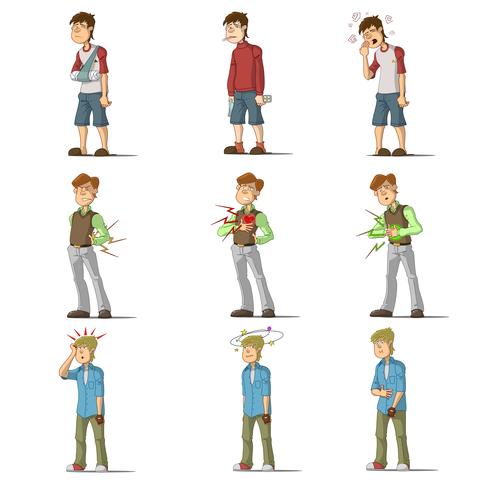 Medicine disease man flat characters set vector