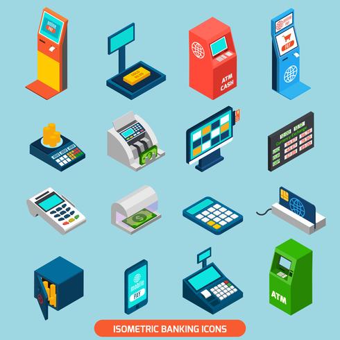 Isometric Banking Icons Set vector