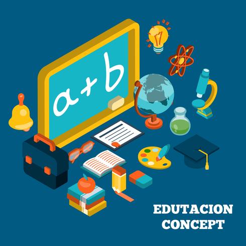 Concepto isométrico de educación vector