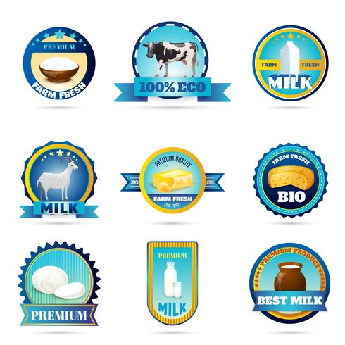 Eco farm milk dairy products labels  vector