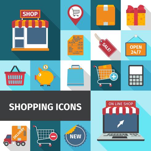 Conjunto de iconos cuadrados de compras vector