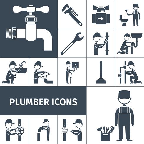 Plumber Icons Black vector