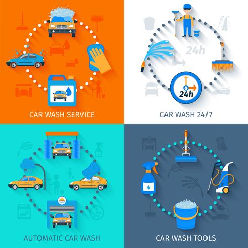 Car wash service  4 icons flat vector