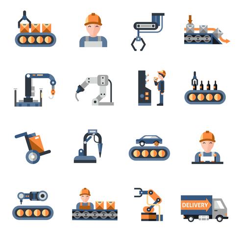 Iconos de la línea de producción vector