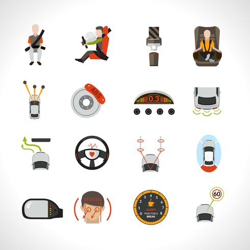 Iconos del sistema de seguridad del coche vector