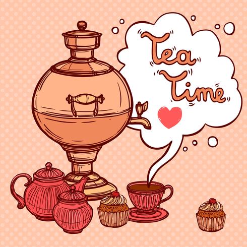 Tea Background With Samovar vector