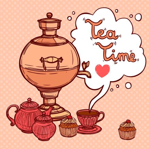 Fondo de té con samovar vector