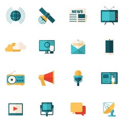 Conjunto de iconos planos de medios vector