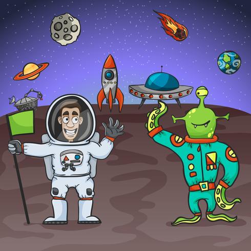 Astronaut And Alien vector