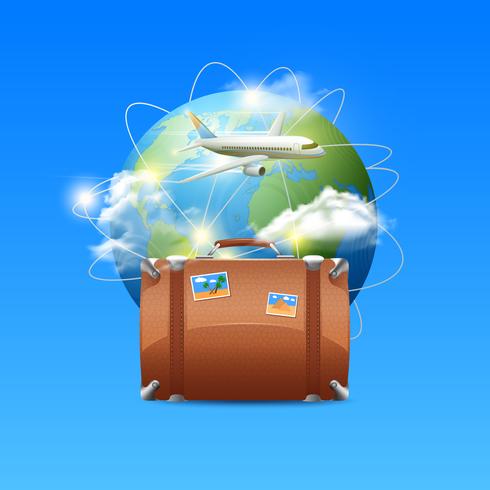 Plane With Globe And Suitcase vector