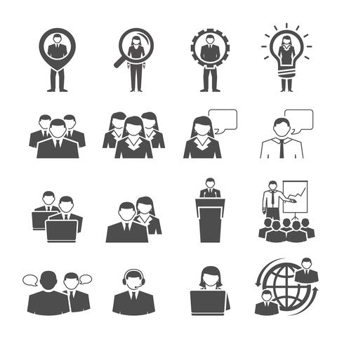 Equipo de negocios demografía composición iconos negros vector