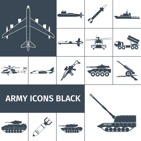 Iconos del ejército negro vector