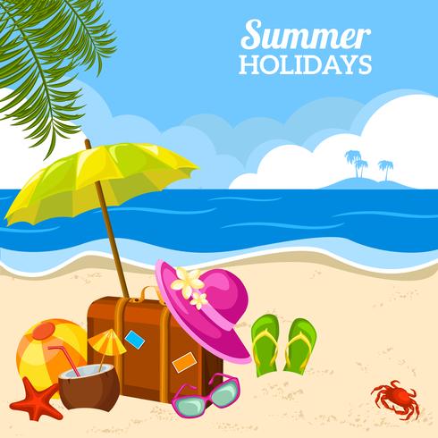 Summer seaside view on the beach poster vector