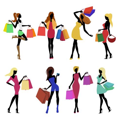 Shopping girl silhouettes vector