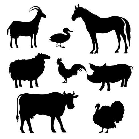 Siluetas de animales de granja vector