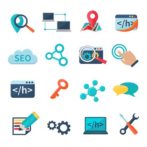 Seo Marketing iconos planos vector