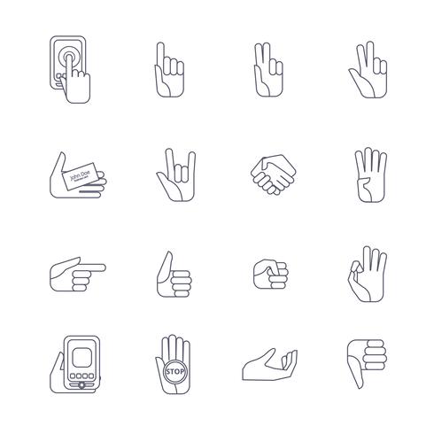 Hand icons set line contour  vector