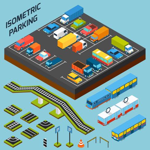 Elementos de estacionamiento isométrico vector