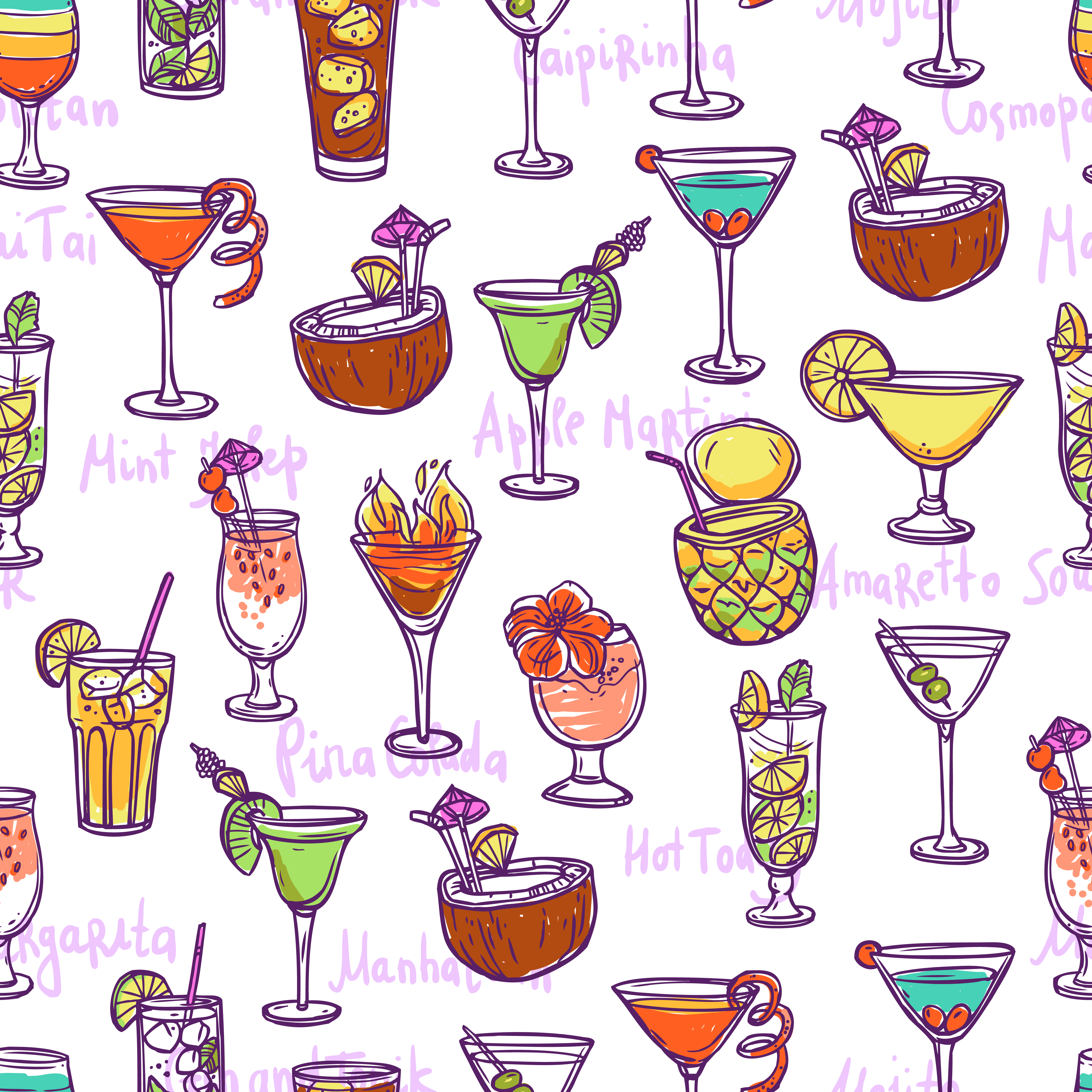 Cocktail Seamless Cocktail Seamless Pattern Free Vectors Clipart
