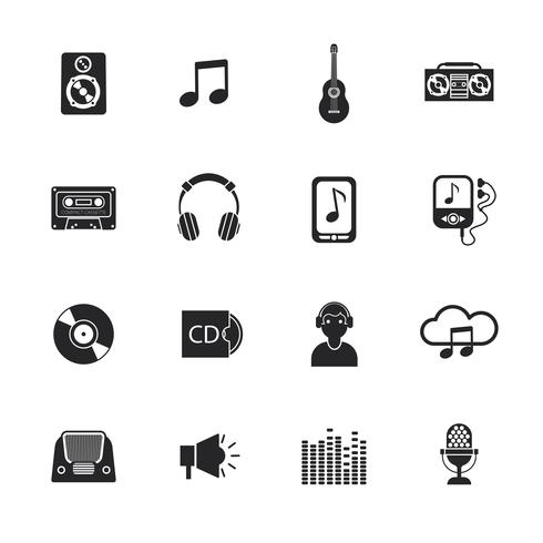 Conjunto de iconos musicales móvil negro vector