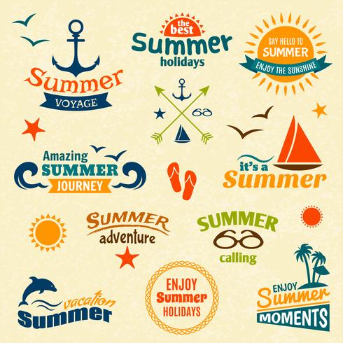 Summer element label set vector