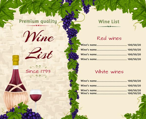 Wine list template vector