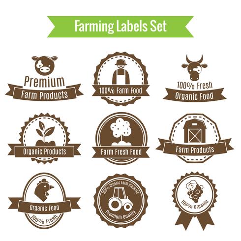 Farming harvesting and agriculture badges or labels set vector