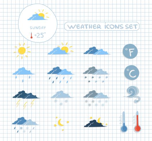 Conjunto de iconos de previsión meteorológica vector