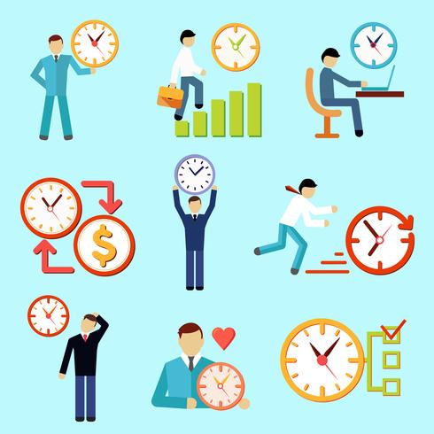 Time management flat icons vector