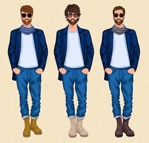 Hipster man set vector