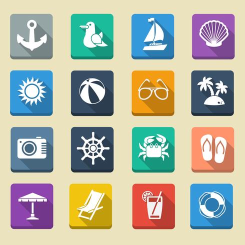 Iconos de vacaciones de mar de verano vector