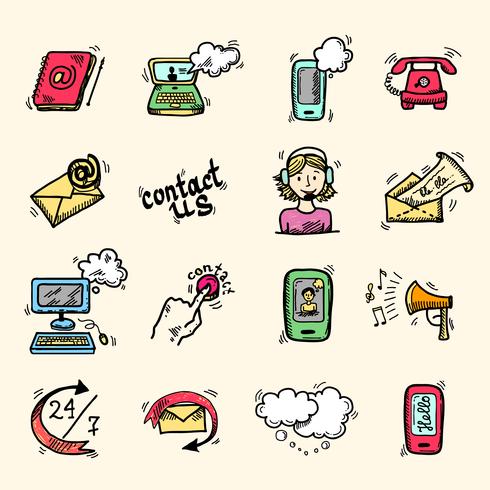 Contact us icons sketch vector