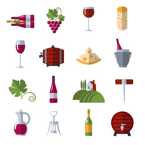 Conjunto de iconos planos de vino vector