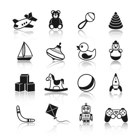 Conjunto de iconos de juguetes negros vector