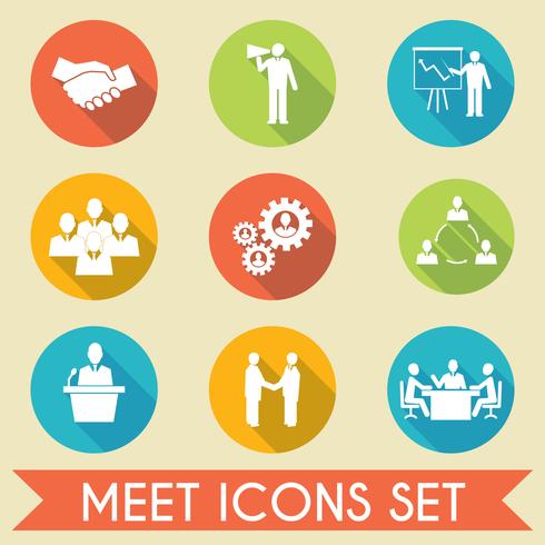 Meet business partners icons set vector