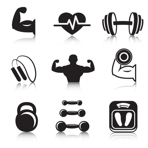 Fitness bodybuilding sport icons set vector