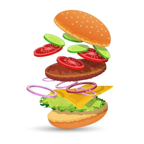 Hamburger ingredients emblem vector