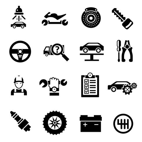 Iconos de reparación de automóviles negro vector