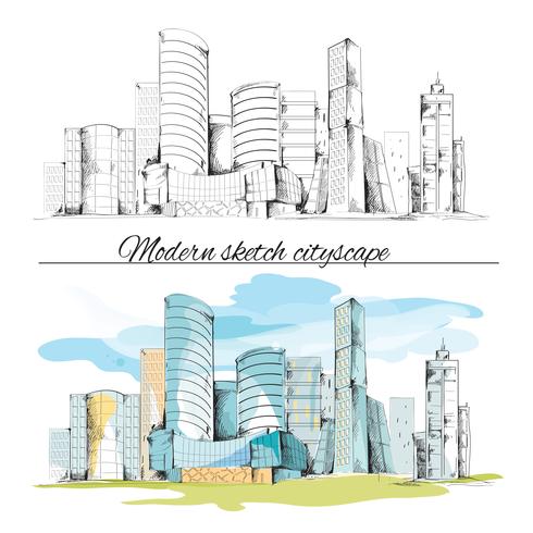 Bosquejo moderno edificios paisaje urbano vector