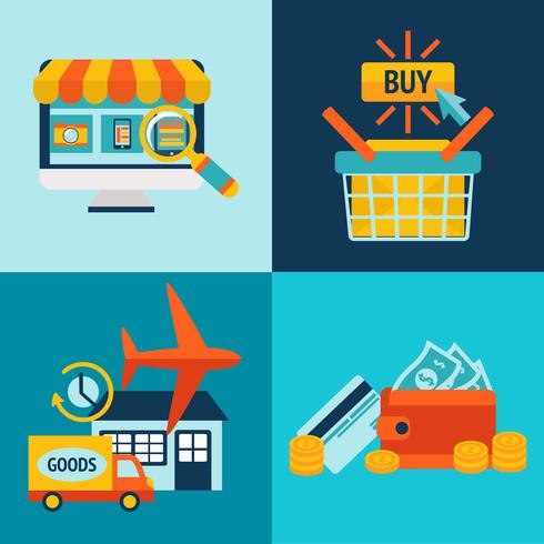 Compras en línea conjunto de iconos de negocios vector