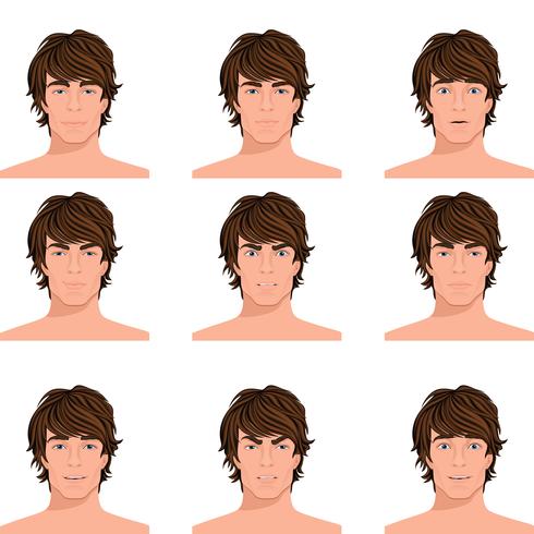 Man head emotions portraits set vector
