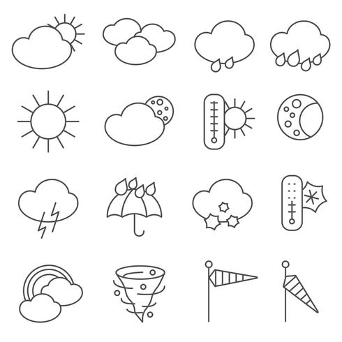 Weather forecast symbols icons set line vector