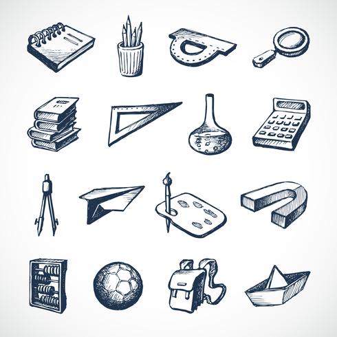 Iconos de bosquejo de escuela vector