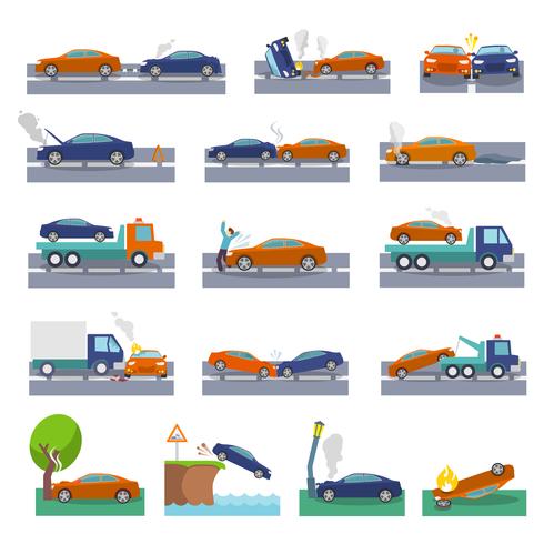 Car crash icons vector